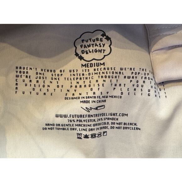 FUTURE FANTASY DELIGHT Slit Weave Graphic Leggings Streetwear Rave Festival Sz M - Picture 10 of 10